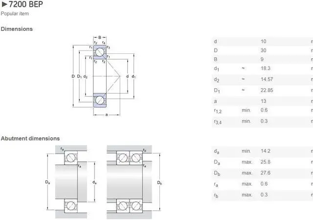 Alt view image 2 of 5 - SKF 7201 BEP Angular Contact Ball Bearings, Single Row 12x32x10 mm
