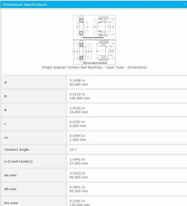 Alt view image 4 of 6 - NTN 7216C Angular Contact Ball Bearing 80x140x26mm