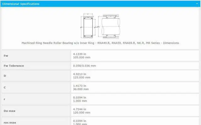 Alt view image 4 of 5 - NTN NK 105/36 R Needle Roller Bearing 105x125x36mm