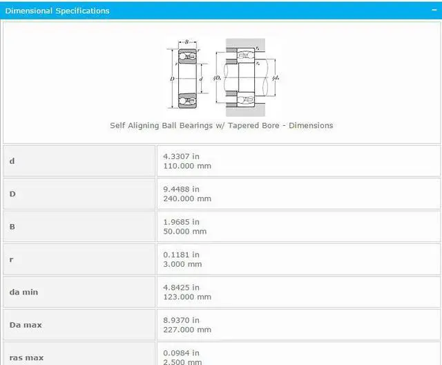 Alt view image 2 of 5 - NTN 1322K Self Aligning Ball Bearing 110x240x50mm