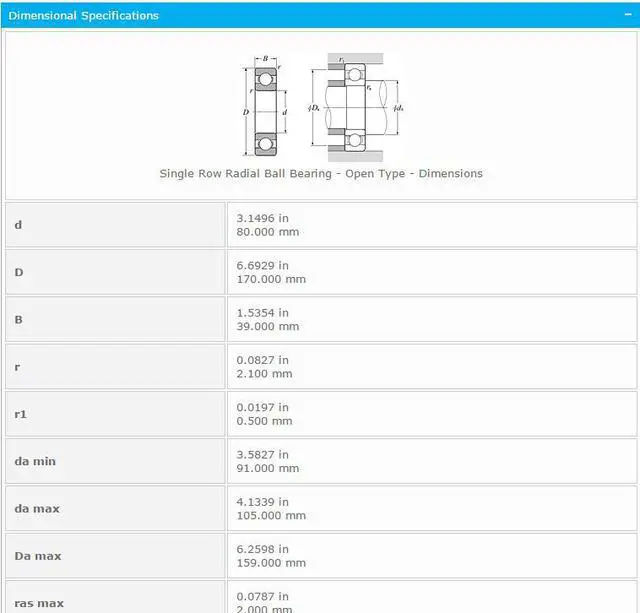 Alt view image 3 of 6 - NTN 6316 Single Row Radial Ball Bearing - Open Type 80x170x39mm
