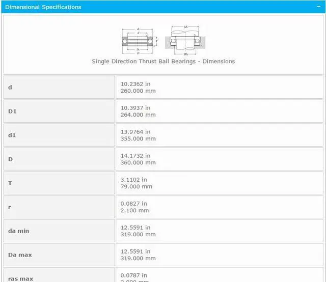 Alt view image 2 of 5 - NTN 51252 Thrust Ball Bearing 260x264x355mm