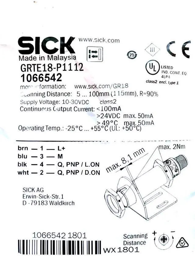 Main image of SICK GRTE18-P1112 Cylindrical photoelectric sensors  ,PNP,New