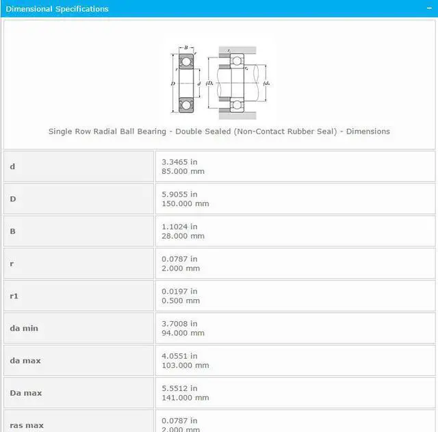 Alt view image 3 of 5 - NTN 6217LLB Deep Groove Ball Bearing 85x150x28mm