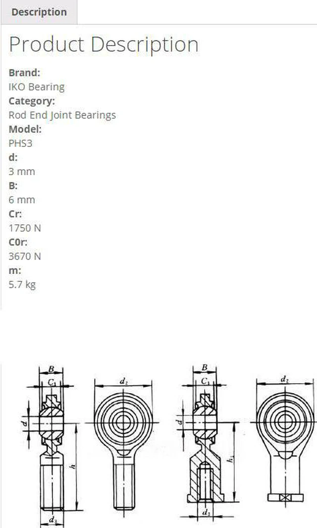 Alt view image 5 of 5 - IKO PHS3 Rod End Joint Bearings 6x4.5x3mm