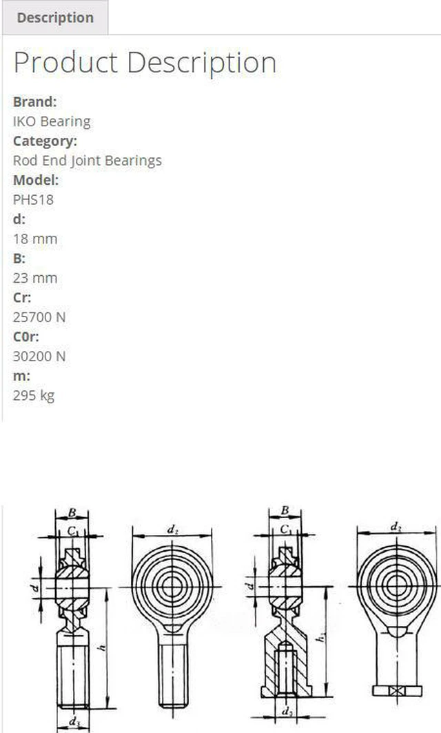Alt view image 3 of 5 - IKO PHS18 Rod End Joint Bearings 23x16.5x18mm