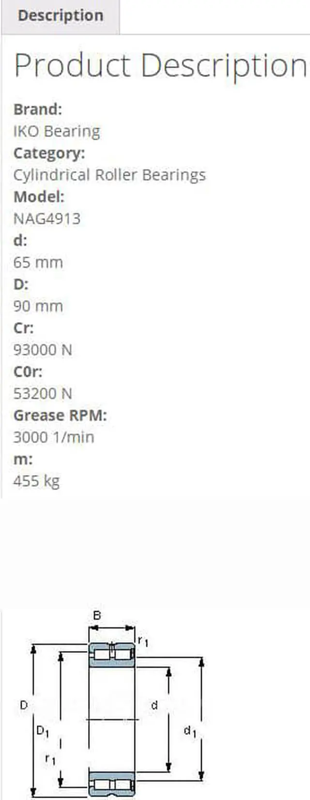 Alt view image 3 of 5 - IKO NAG4913 Cylindrical Roller Bearins 90x65x25mm