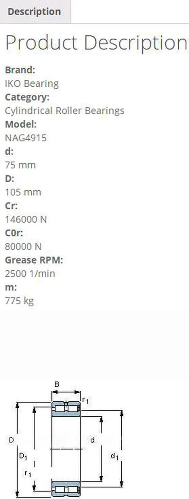Alt view image 2 of 4 - IKO NAG4915 Cylindrical Roller Bearings 105x75x30mm