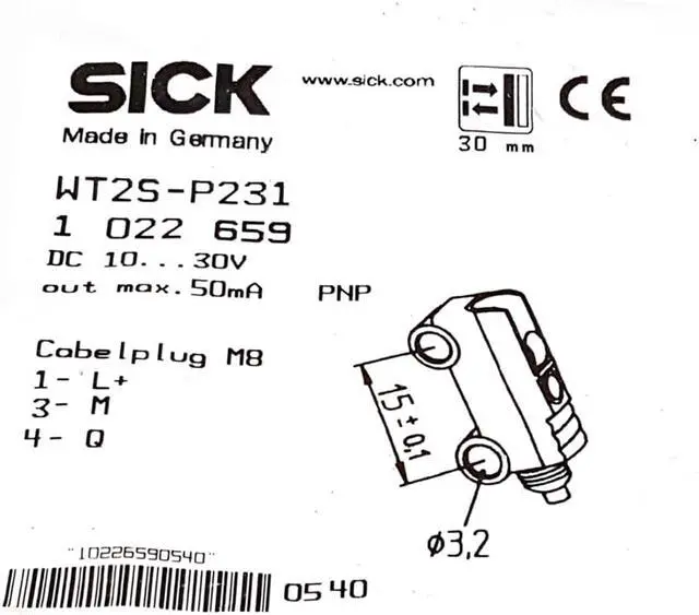 Main image of SICK  WT2S-P231 Photoelectric Proximity Sensor ,PNP,New