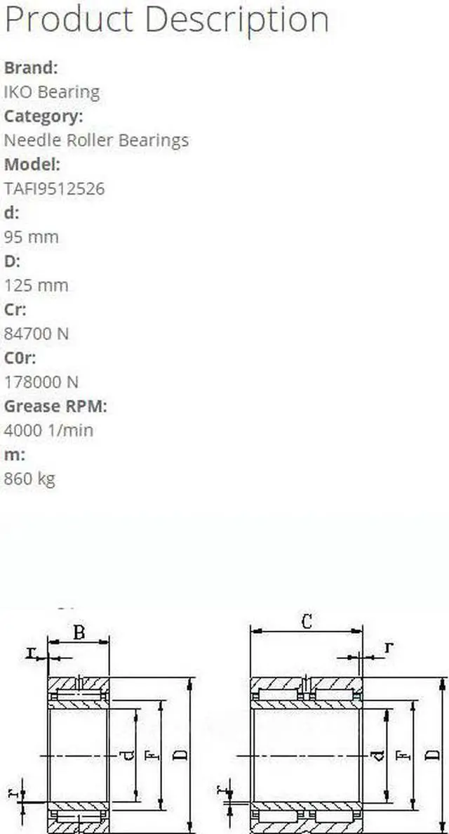 Alt view image 2 of 5 - IKO TAFI9512526 Needle Roller Bearings,With Inner Ring 95x125x26mm