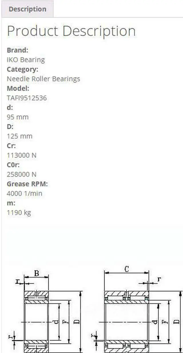 Alt view image 3 of 5 - IKO TAFI9512536 Needle Roller Bearings,With Inner Ring 95x125x36mm