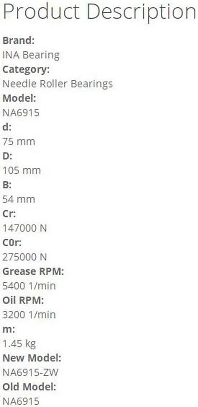 Alt view image 4 of 4 - INA NA6915 Needle Roller Bearings-With Inner Ring 75x105x54mm