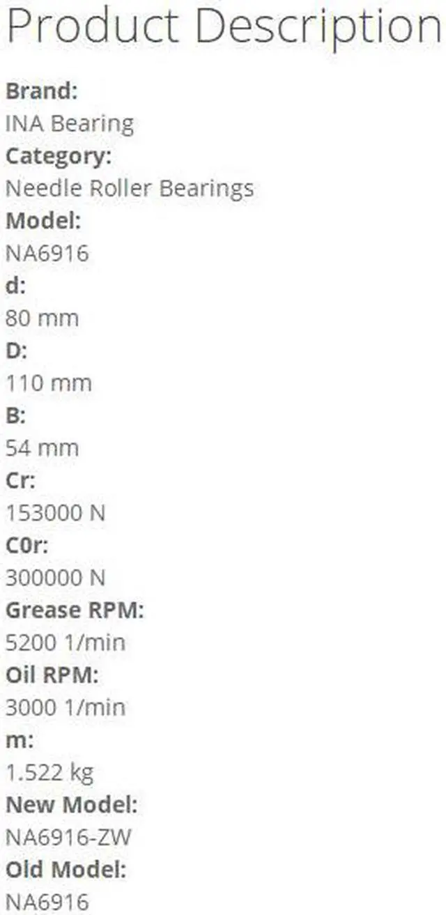 Alt view image 4 of 4 - INA NA6916 Needle Roller Bearings-With Inner Ring 80x110x54mm