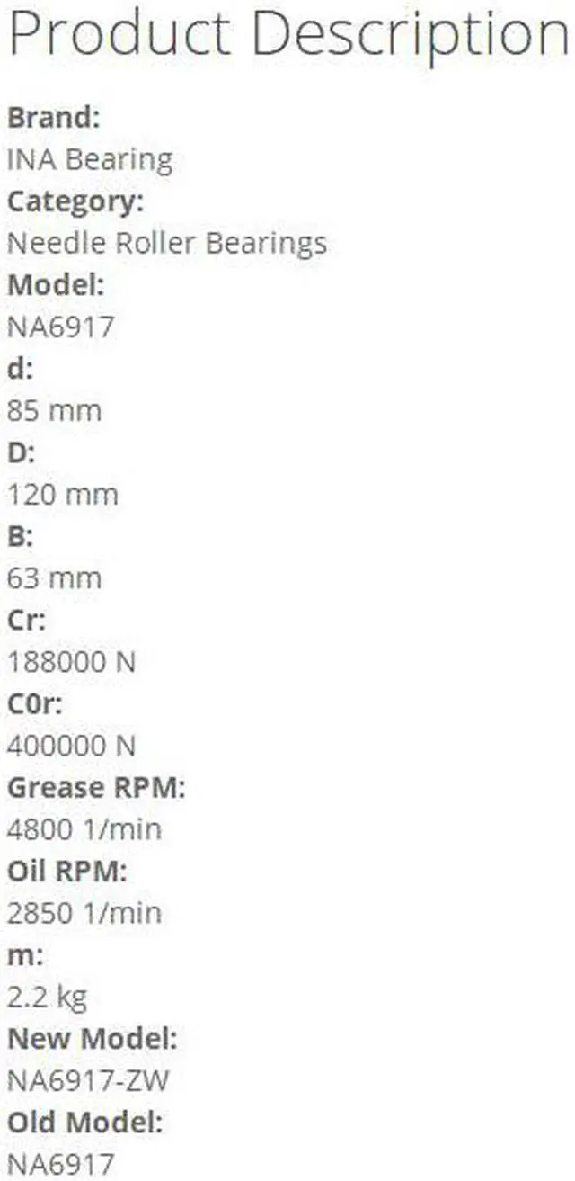 Alt view image 4 of 4 - INA NA6917 Needle Roller Bearings-With Inner Ring 85x120x63mm