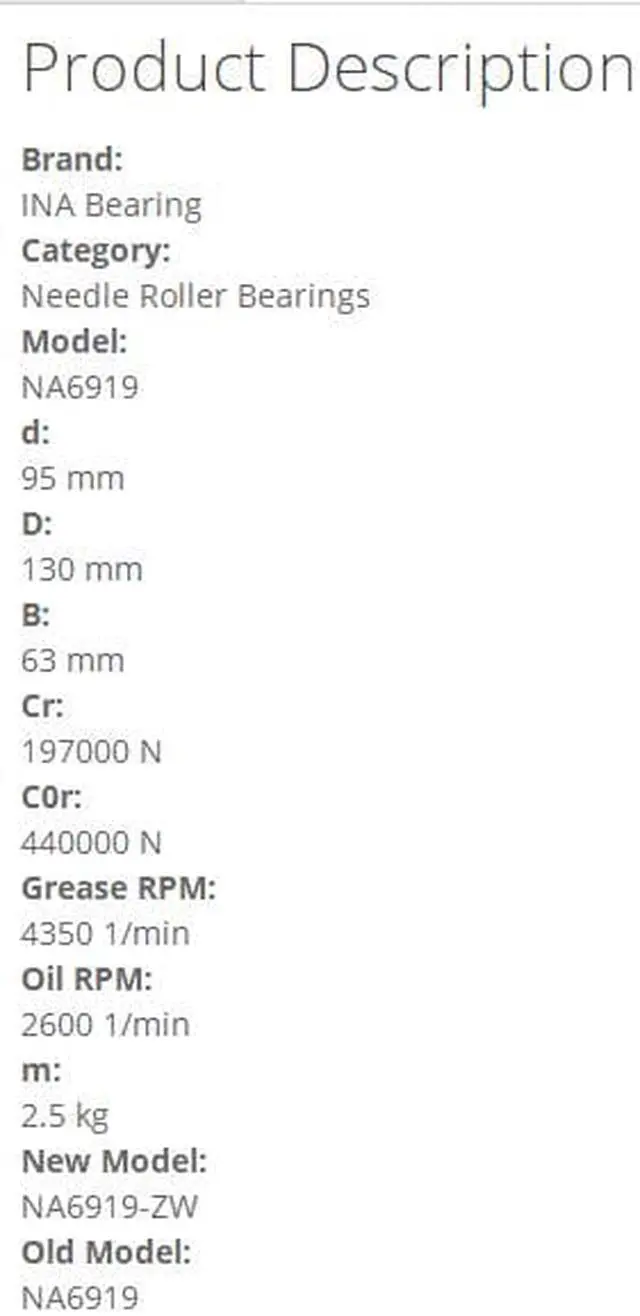 Alt view image 4 of 4 - INA NA6919 Needle Roller Bearings-With Inner Ring 95x130x63mm