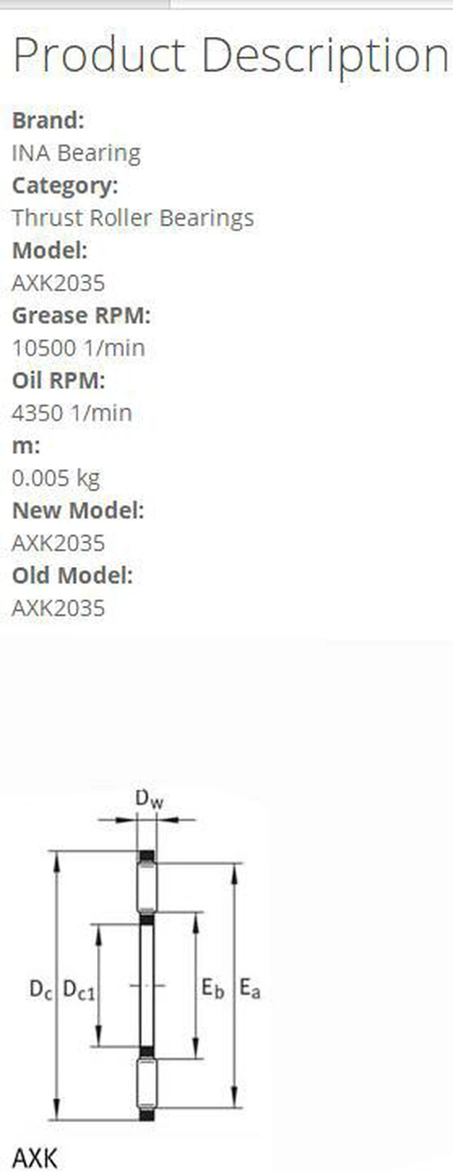 Alt view image 4 of 4 - INA AXK2035 Thrust Roller Bearings 20x35x2mm