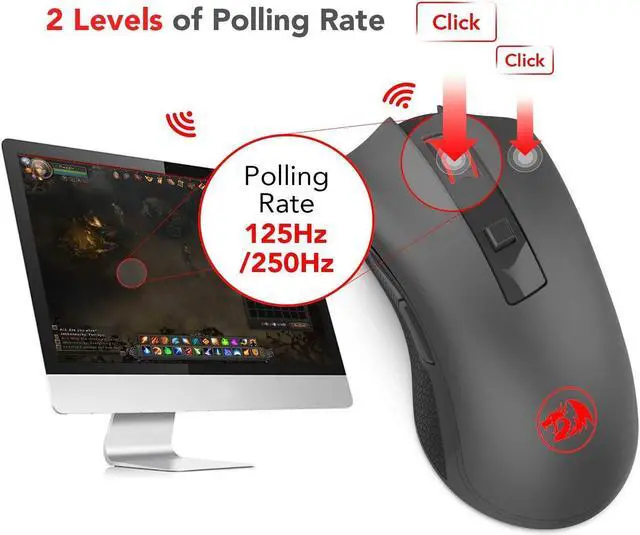 Alt view image 6 of 8 - redragon m652 optical 2.4g wireless mouse with usb receiver, protable gaming & office mice, 5 adjustable dpi levels, 6 buttons for desktop, macbook, notebook, pc, laptop, computer