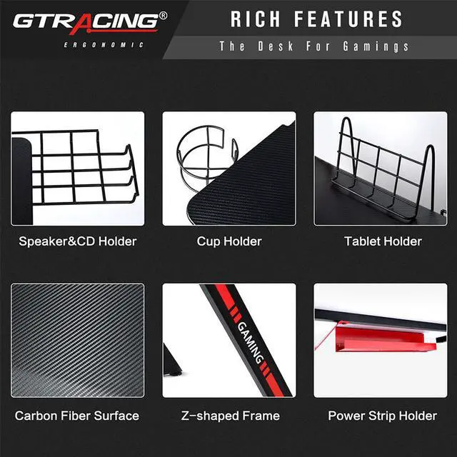 Alt view image 2 of 7 - GTRACING Gaming Desk Computer Office PC Gamer Table Pro Racing Style Professional Game Station Z-Shaped Gaming Controller Tablet Stand & Cup Holder, Black