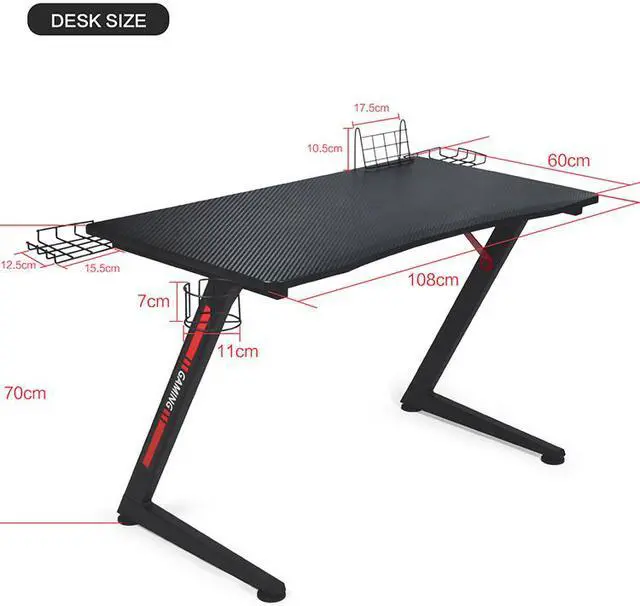 Alt view image 7 of 7 - GTRACING Gaming Desk Computer Office PC Gamer Table Pro Racing Style Professional Game Station Z-Shaped Gaming Controller Tablet Stand & Cup Holder, Black