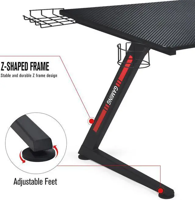 Alt view image 4 of 7 - GTRACING Gaming Desk Computer Office PC Gamer Table Pro Racing Style Professional Game Station Z-Shaped Gaming Controller Tablet Stand & Cup Holder, Black