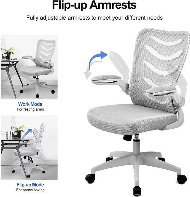 Alt view image 3 of 6 - GTRACING Desk Chair ComHoma-Series Ergonomic Office Chair Mesh Computer Chair with Flip-Up Arms Lumbar Support Adjustable Swivel Mid Back for Conference Home Office, Black