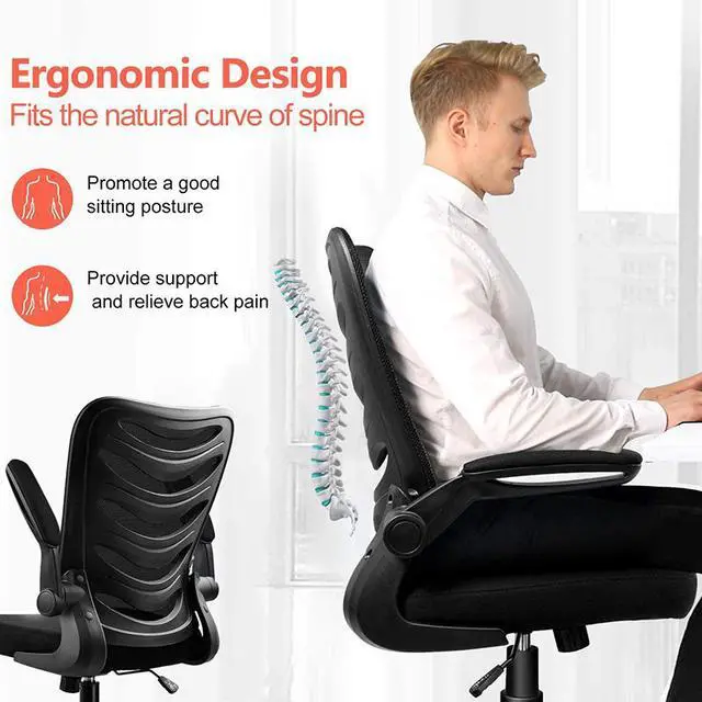 Alt view image 3 of 7 - GTRACING Desk Chair ComHoma-Series Ergonomic Office Chair Mesh Computer Chair with Flip-Up Arms Lumbar Support Adjustable Swivel Mid Back for Conference Home Office, Black