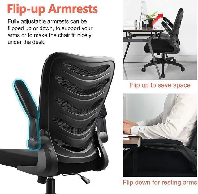 Alt view image 6 of 7 - GTRACING Desk Chair ComHoma-Series Ergonomic Office Chair Mesh Computer Chair with Flip-Up Arms Lumbar Support Adjustable Swivel Mid Back for Conference Home Office, Black