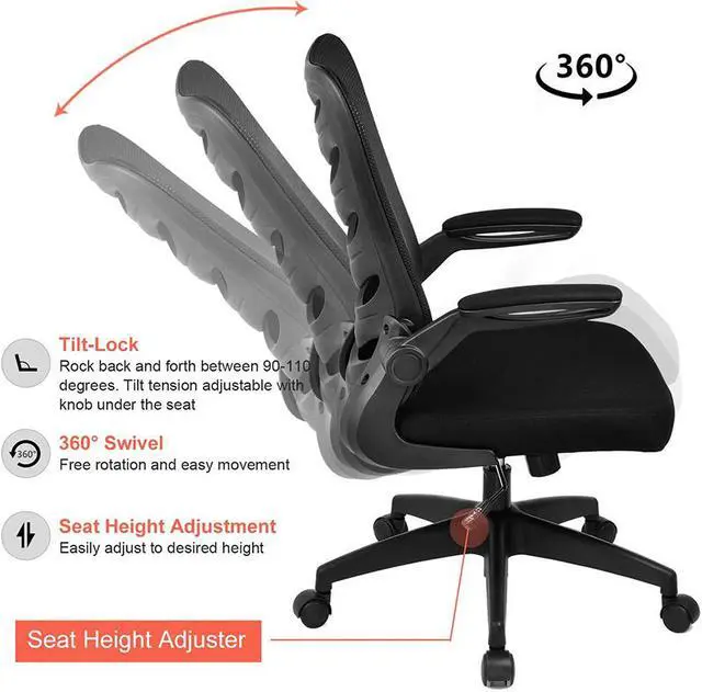 Alt view image 5 of 7 - GTRACING Desk Chair ComHoma-Series Ergonomic Office Chair Mesh Computer Chair with Flip-Up Arms Lumbar Support Adjustable Swivel Mid Back for Conference Home Office, Black