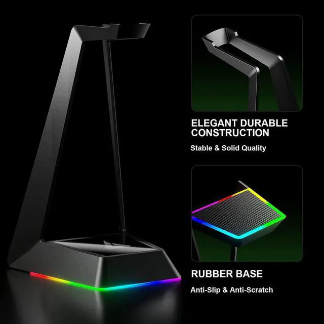Alt view image 5 of 7 - GTRACING Gaming Headphone Stand, Gaming Headset RGB Holder with Wireless Charger, 3 USB Hub, 3 in 1 Multi-Functional Base Station, Gifts for Gamers, PC Game Earphone Accessories