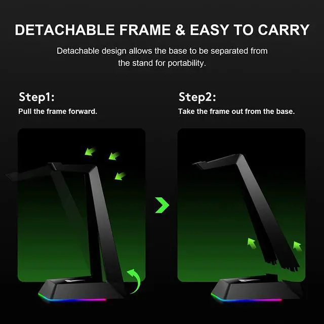 Alt view image 6 of 7 - GTRACING Gaming Headphone Stand, Gaming Headset RGB Holder with Wireless Charger, 3 USB Hub, 3 in 1 Multi-Functional Base Station, Gifts for Gamers, PC Game Earphone Accessories