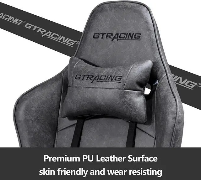 Alt view image 2 of 6 - GTRACING Big and Tall Gaming Chair with Footrest Heavy Duty Adjustable Recliner with Headrest Lumbar Support Pillow High Back Ergonomic Leather Racing Computer Desk Executive Office Chair