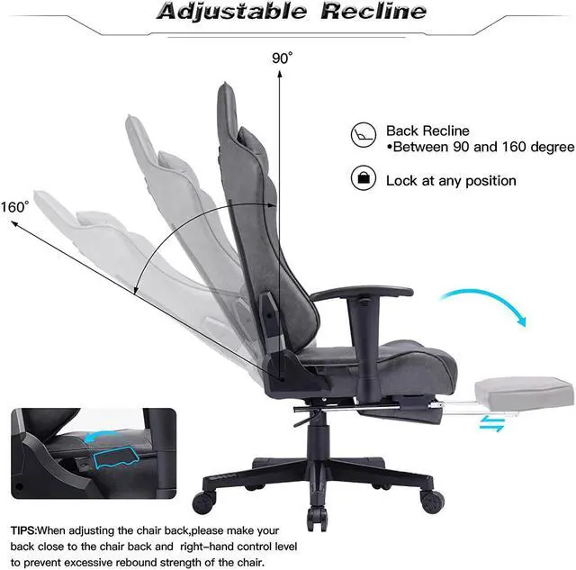 Alt view image 4 of 6 - GTRACING Big and Tall Gaming Chair with Footrest Heavy Duty Adjustable Recliner with Headrest Lumbar Support Pillow High Back Ergonomic Leather Racing Computer Desk Executive Office Chair