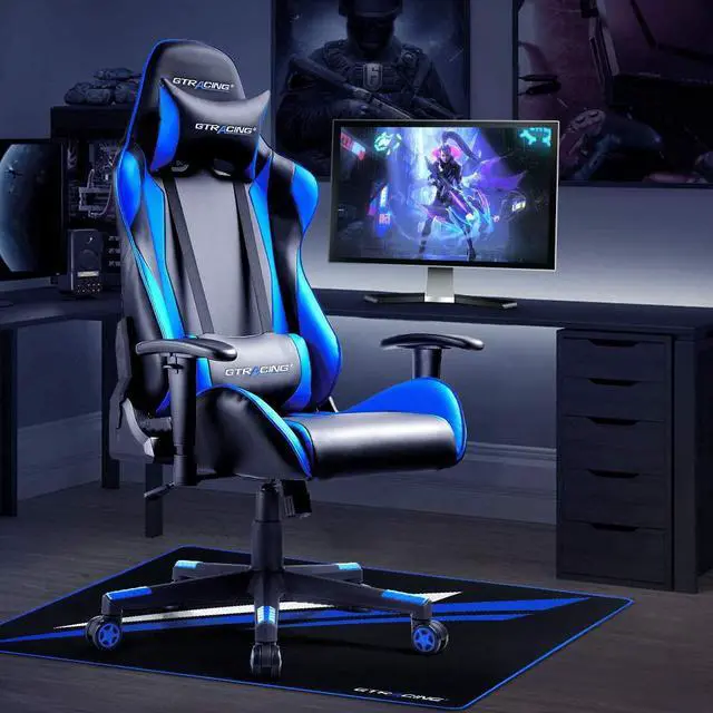 Alt view image 5 of 7 - GTRACING Gaming Chair Mat for Hardwood Floor 43 x 35inch Office Computer Gaming Desk Chair Mat for Hard Floor, Small Blue