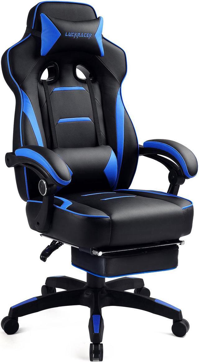 Gaming Chair Massaging Office Chair Racing Computer Chair Ergonomic Desk  Chair with Lumbar Support Footrest Armrest Headrest Task Chair High Back  PU，Blue 