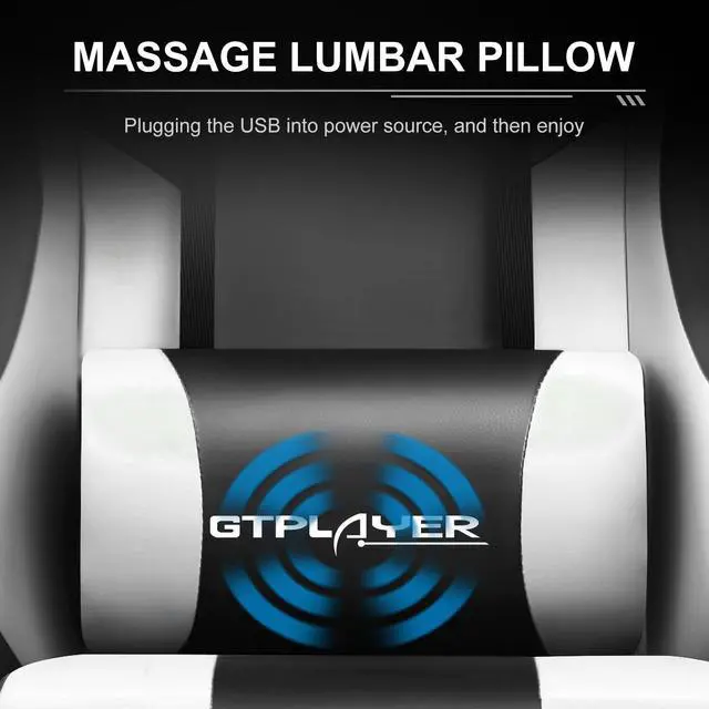 Alt view image 3 of 6 - GTPLAYER Gaming Chair, Computer Chair with Footrest and Lumbar Support, Height Adjustable Game Chair with 360°-Swivel Seat and Headrest and for Office or Gaming (White)