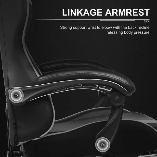 Alt view image 5 of 6 - GTPLAYER Gaming Chair, Computer Chair with Footrest and Lumbar Support, Height Adjustable Game Chair with 360°-Swivel Seat and Headrest and for Office or Gaming (White)