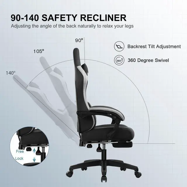 Alt view image 7 of 7 - GTPLAYER Gaming Chair with Footrest Fabric Office Chair with Pocket Spring Cushion and Linkage Armrests, High Back Ergonomic Computer Chair with Lumbar Support Task Chair-Black