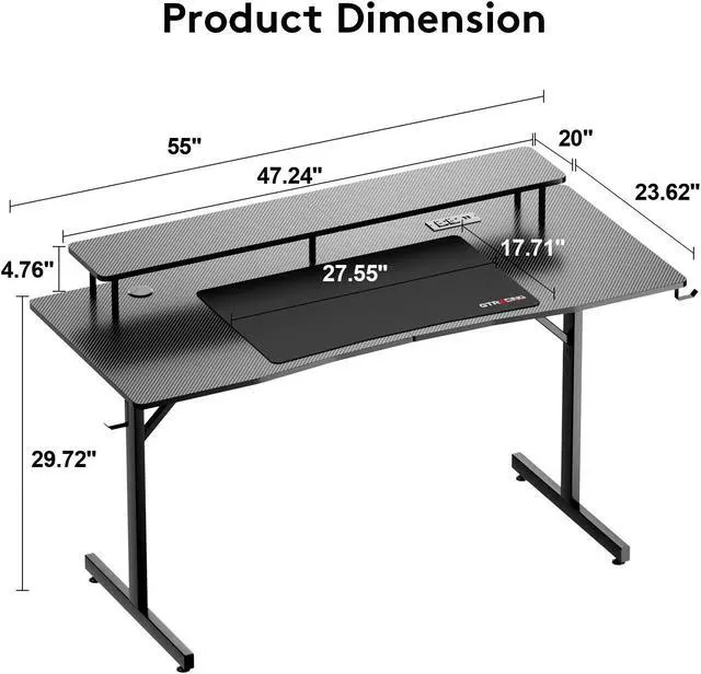 Alt view image 2 of 6 - GTRACING 55 Inch Gaming Desk with LED Lights, Computer Gamer Desk with Monitor Stand, Ergonomic Carbon Fiber Surface Gaming Table with Power Outlet and Mouse Pad for Home Office, RGB
