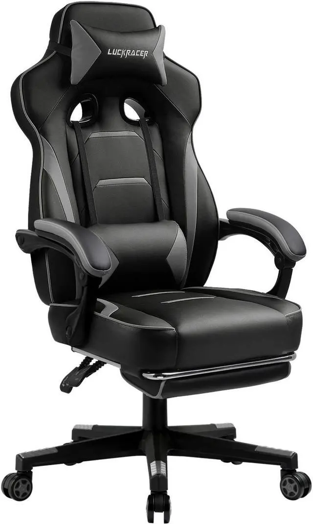 Main image of LUCKRACER Gaming Chair with Legrest, Ergonomic Computer Chair with Footrest Gamer Chair PU Leather Swivel Lumbar Support Racing Style E-Sports Game Chairs by GTRACING (GREY)
