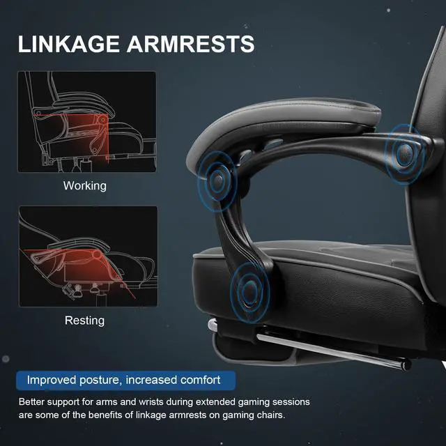 Alt view image 3 of 6 - LUCKRACER Gaming Chair with Legrest, Ergonomic Computer Chair with Footrest Gamer Chair PU Leather Swivel Lumbar Support Racing Style E-Sports Game Chairs by GTRACING (GREY)