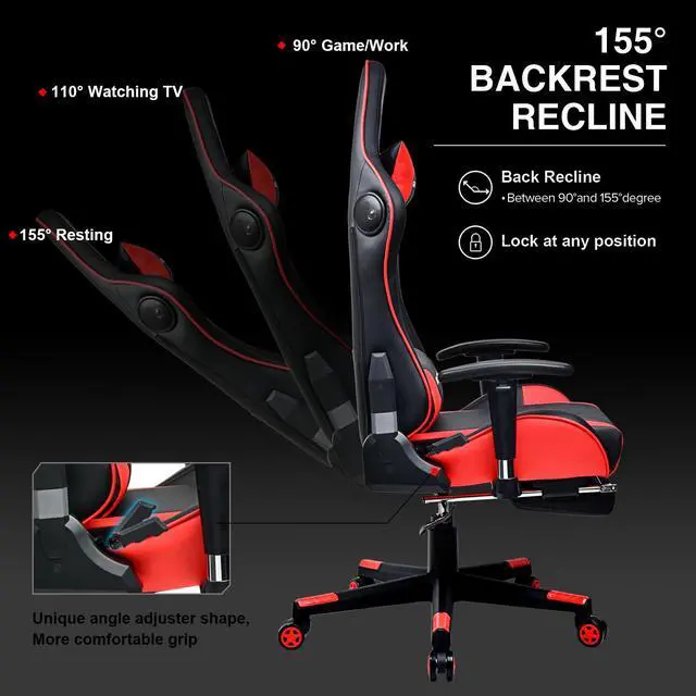 Alt view image 5 of 7 - GTRACING Gaming Chair with Footrest and Bluetooth Speakers Music Video Game Chair Heavy Duty Ergonomic Computer Office Desk Chair ( Red)