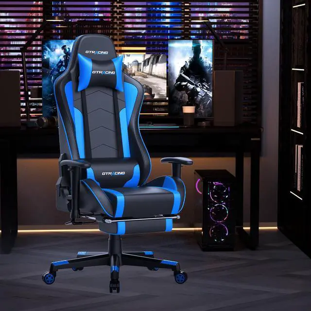 Alt view image 2 of 7 - GTRACING Gaming Chair with Footrest and Bluetooth Speakers Music Video Game Chair Heavy Duty Ergonomic Computer Office Desk Chair (Blue)