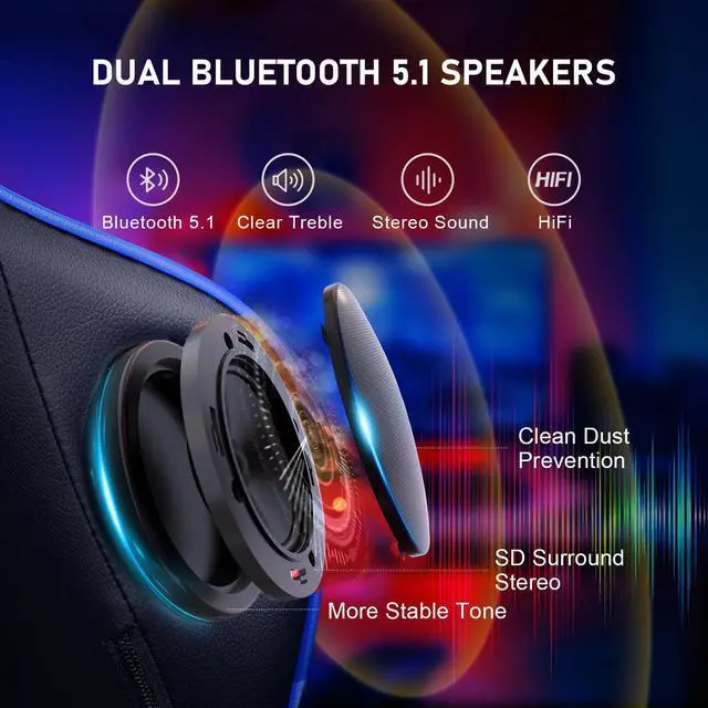 Alt view image 3 of 7 - GTRACING Gaming Chair with Footrest and Bluetooth Speakers Music Video Game Chair Heavy Duty Ergonomic Computer Office Desk Chair (Blue)