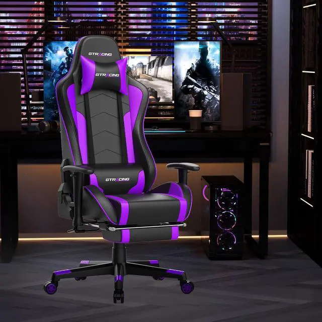 Alt view image 2 of 7 - GTRACING Gaming Chair with Footrest and Bluetooth Speakers Music Video Game Chair Heavy Duty Ergonomic Computer Office Desk Chair (Purple)