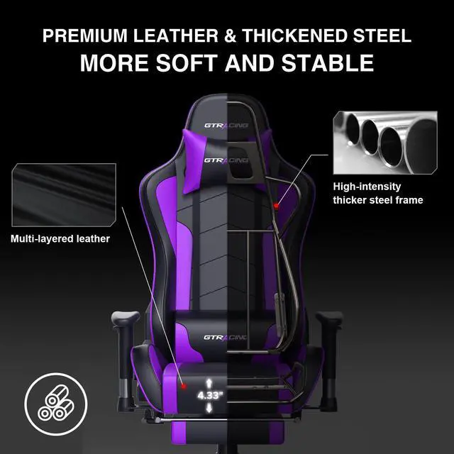Alt view image 7 of 7 - GTRACING Gaming Chair with Footrest and Bluetooth Speakers Music Video Game Chair Heavy Duty Ergonomic Computer Office Desk Chair (Purple)