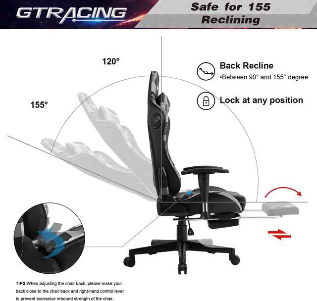Alt view image 7 of 7 - GTRACING Gaming Chair with Footrest and Bluetooth Speakers Music Video Game Chair Heavy Duty Ergonomic Computer Office Desk Chair-Camouflage