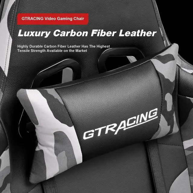Alt view image 6 of 7 - GTRACING Gaming Chair with Footrest and Bluetooth Speakers Music Video Game Chair Heavy Duty Ergonomic Computer Office Desk Chair-Camouflage