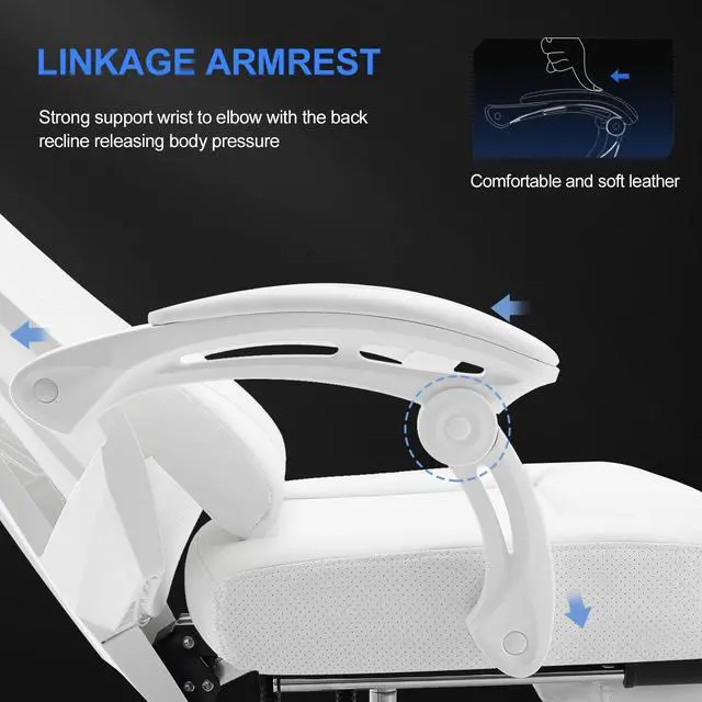 Alt view image 5 of 6 - GTRACING Gaming Chair, Computer Chair with Mesh Back, Ergonomic Gaming Chair with Footrest, Reclining Gamer Chair with Adjustable Headrest and Lumbar Support for Gaming and Office (White)