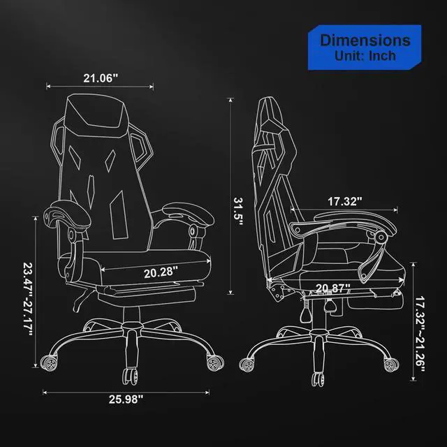 Alt view image 2 of 7 - GTRACING Gaming Chair, Computer Chair with Mesh Back, Ergonomic Gaming Chair with Footrest, Reclining Gamer Chair with Adjustable Headrest and Lumbar Support for Gaming and Office (Black)