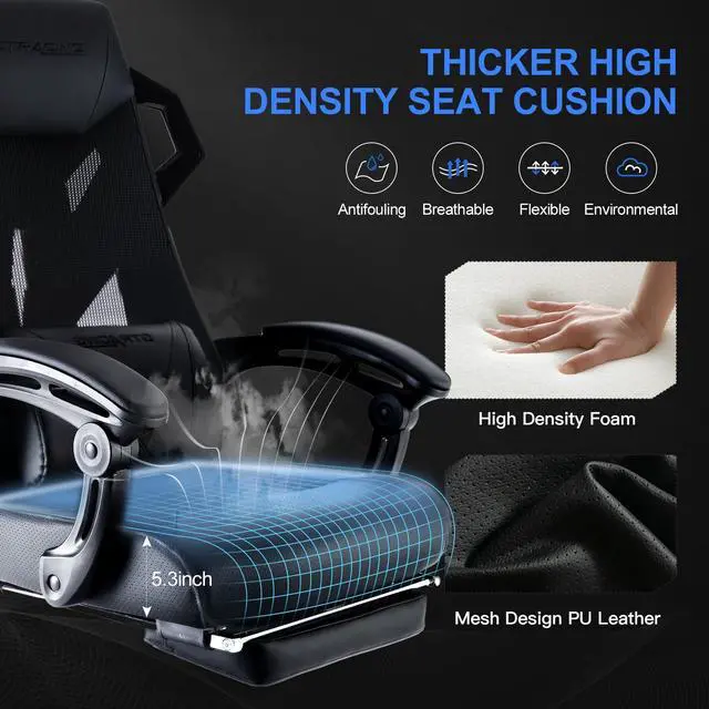 Alt view image 3 of 7 - GTRACING Gaming Chair, Computer Chair with Mesh Back, Ergonomic Gaming Chair with Footrest, Reclining Gamer Chair with Adjustable Headrest and Lumbar Support for Gaming and Office (Black)